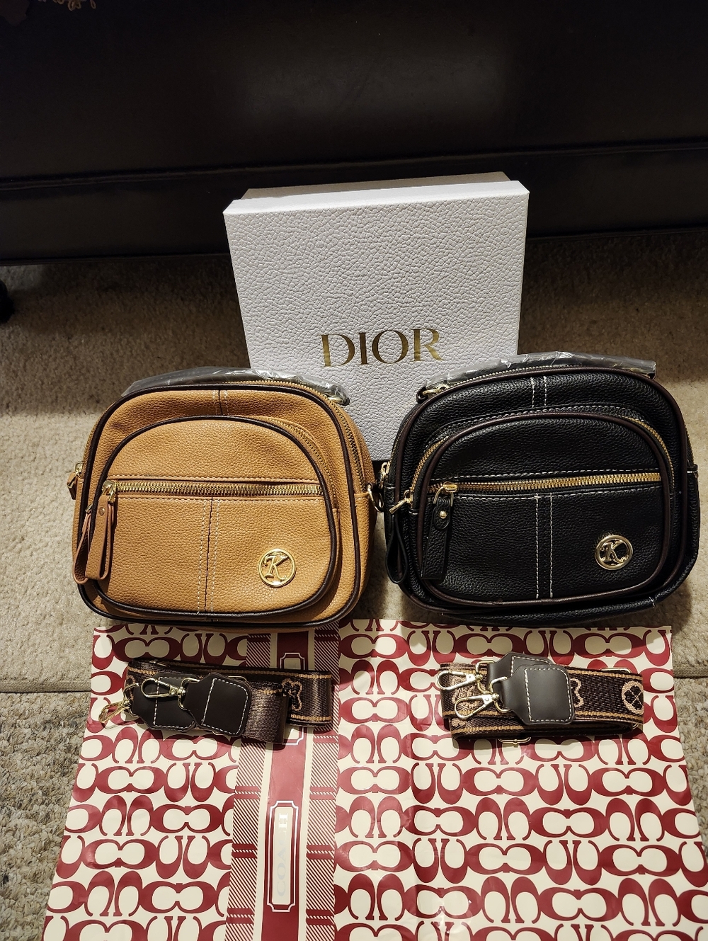UNBRANDED Pebble Leather Crossbody Bags - Black and Saddle Brown BNWT